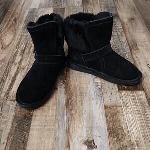 Bearpaw Youth Black Faux Fur Suede Upper Wool Blend Lining Boots Size 4 Winter